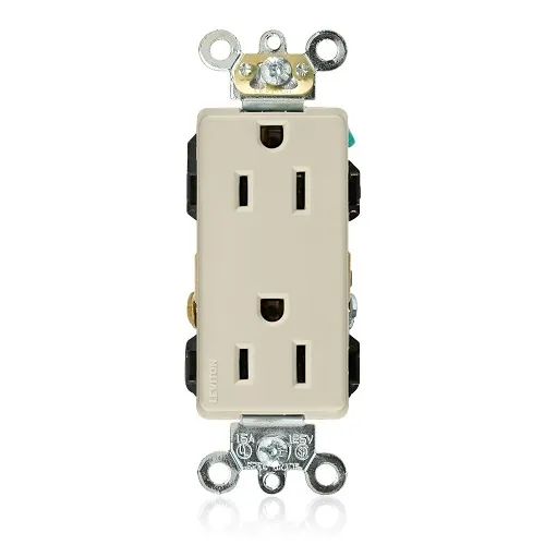 Leviton 16262-I Decora Plus Duplex Receptacle/Outlet, Industrial Grade, Self-Grounding, 15A, Ivory