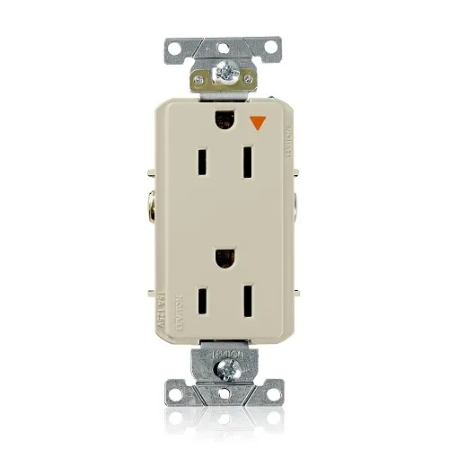 Leviton 16262-IIG Decora Plus 2-Pole 3-Wire Duplex Receptacle Outlet, Heavy-Duty Industrial Grade, Smooth Face, 15A, 125V, Back or Side Wire, Isolated Ground, NEMA 5-15R, Self-Grounding, Ivory