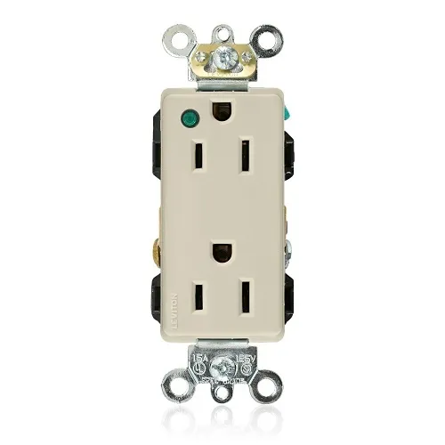 Leviton 16262-PLI Decora Plus Duplex Receptacle / Outlet, Hospital Grade, Self-Grounding, Power Indication, 15A, Ivory