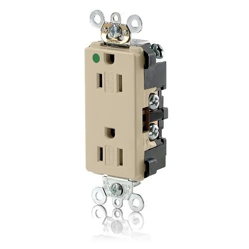 Leviton 16262-SGI Decora Plus Duplex Receptacle / Outlet, Hospital Grade, Tamper-Resistant, Self-Grounding, 15A, Ivory