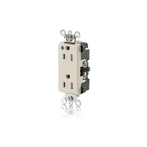 Leviton 16262-SGT Decora Plus 2-Pole 3-Wire Duplex Receptacle Outlet, Extra Heavy-Duty Hospital Grade, Smooth Face, T Amper-Resistant, 15A, 125V, Back or Side Wire, NEMA 5-15R, Light Almond