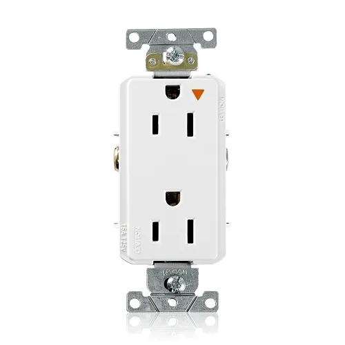 Leviton 16262-WIG Decora Plus 2-Pole 3-Wire Duplex Receptacle Outlet, Heavy-Duty Industrial Grade, Smooth Face, 15A, 125V, Back or Side Wire, Isolated Ground, NEMA 5-15R, Self-Grounding, White