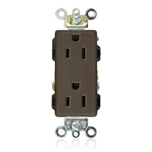 Leviton 16262 Decora Plus Duplex Receptacle / Outlet, Industrial Grade, Self-Grounding, 15A, Brown