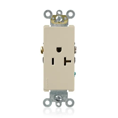 Leviton 16341-I Decora Plus Single Receptacle / Outlet, Commercial Grade, Self-Grounding, 20A, Ivory