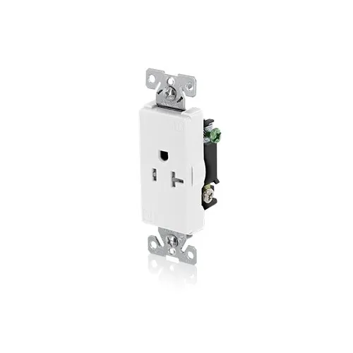 Leviton 16351-SGW Decora Plus Single Receptacle Outlet, 2-Pole, 3-Wire, Commercial Grade, T Amper-Resistant, 20A, 125V, NEMA 5-20R, White