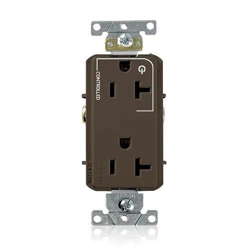 Leviton 16352-1P Decora Plus Duplex Receptacle Outlet, 2-Pole, 3-Wire, Industrial Grade, 1-Outlet Marked "Controlled", 20A, 125V, NEMA 5-20R, Brown