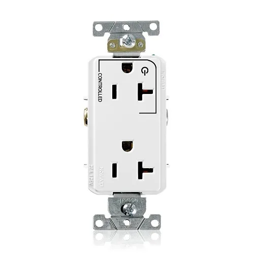 Leviton 16352-1PW Decora Plus Duplex Receptacle Outlet, 2-Pole, 3-Wire, Industrial Grade, 1-Outlet Marked "Controlled", 20A, 125V, NEMA 5-20R, White