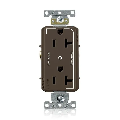 Leviton 16352-2P Decora Plus Duplex Receptacle Outlet, 2-Pole, 3-Wire, Industrial Grade, 2-Outlet Marked "Controlled", 20A, 125V, NEMA 5-20R, Brown