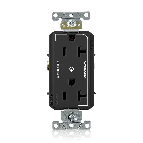 Leviton 16352-2PE Decora Plus Duplex Receptacle, 20A 125V, Two Controlled Outlets, Industrial Grade, Black