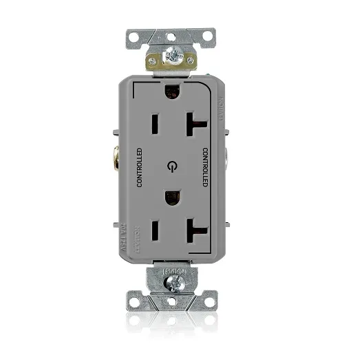 Leviton 16352-2PG Decora Plus Duplex Receptacle Outlet, 2-Pole, 3-Wire, Industrial Grade, 2-Outlet Marked "Controlled", 20A, 125V, NEMA 5-20R, Gray