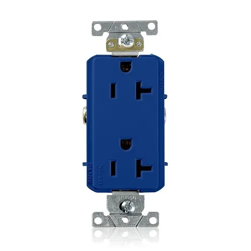 Leviton 16352-BU Decora Plus Duplex Receptacle Outlet, 2-Pole, 3-Wire, Industrial Grade, 20A, 125V, NEMA 5-20R, Blue