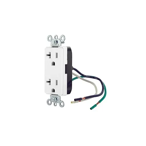 Leviton 16352-CW Decora Plus Duplex Receptacle Outlet, 2-Pole, 3-Wire, Commercial Grade, Pre-Wired Leads, 20A, 125V, NEMA 5-20R, White