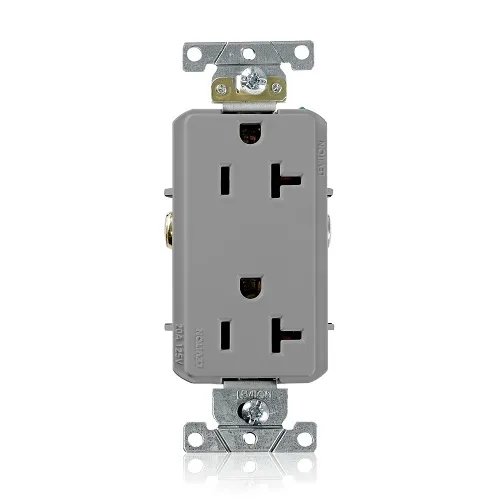 Leviton 16352-GY Decora Plus Duplex Receptacle / Outlet, Industrial Grade, Self-Grounding, 20A, Gray