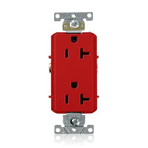 Leviton 16352-R Decora Plus Duplex Receptacle Outlet, 2-Pole, 3-Wire, Industrial Grade, 20A, 125V, NEMA 5-20R, Red
