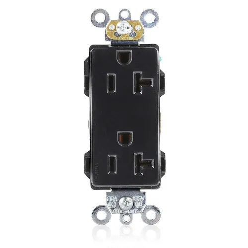 Leviton 16362-E Decora Plus Duplex Receptacle Outlet, 2-Pole, 3-Wire, Industrial Grade, 20A, 125V, NEMA 5-20R, Black