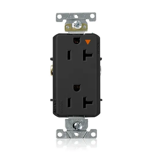 Leviton 16362-EIG Decora Plus Duplex Receptacle Outlet, 2-Pole, 3-Wire, Industrial Grade, 20A, 125V, NEMA 5-20R, Isolated Ground, Black