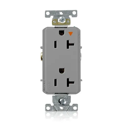 Leviton 16362-GIG Decora Plus Duplex Receptacle Outlet, 2-Pole, 3-Wire, Industrial Grade, 20A, 125V, NEMA 5-20R, Isolated Ground, Gray