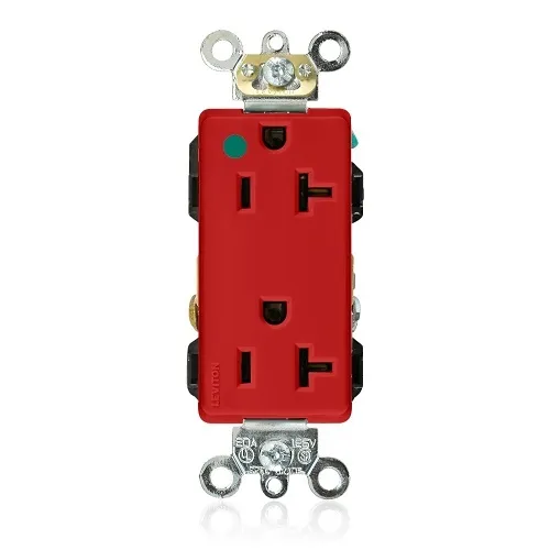 Leviton 16362-HGR Decora Plus Duplex Receptacle Outlet, 2-Pole, 3-Wire, Hospital Grade, 20A, 125V, NEMA 5-20R, Red