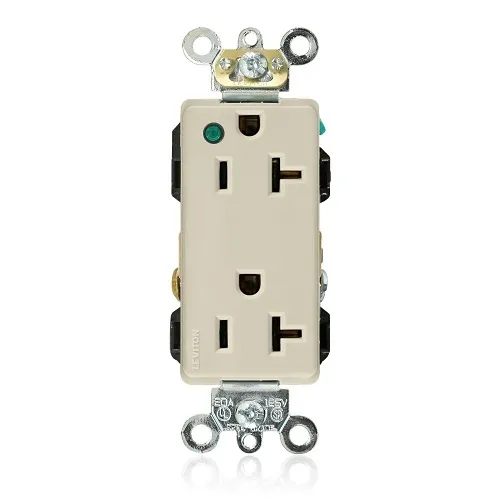 Leviton 16362-PLI Decora Plus Duplex Receptacle / Outlet, Hospital Grade, Self-Grounding, Power Indication, 20A, Ivory
