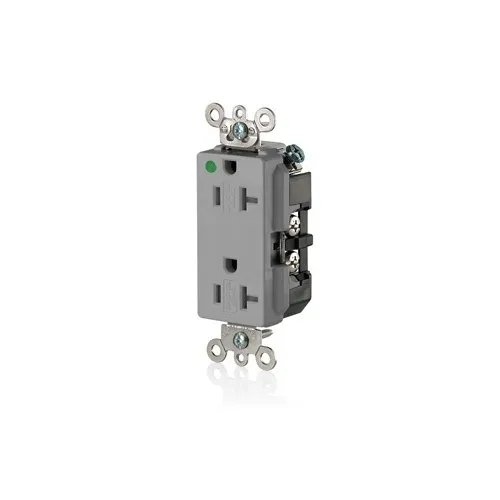 Leviton 16362-SGG Decora Plus Duplex Receptacle / Outlet, Hospital Grade, Tamper-Resistant, Self-Grounding, 20A, Gray