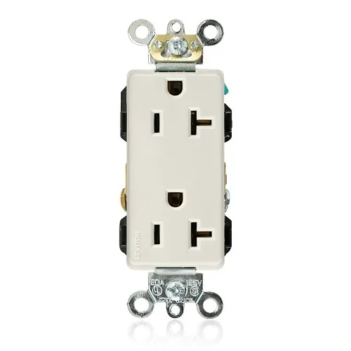 Leviton 16362-T Decora Plus Duplex Receptacle / Outlet, Industrial Grade, Self-Grounding, 20A, Light Almond