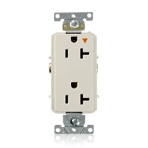 Leviton 16362-TIG Decora Plus Isolated Ground Duplex Receptacle / Outlet, Industrial Grade, Self-Grounding, 20A, Light Almond