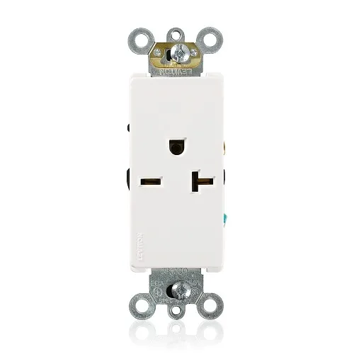 Leviton 16441-W Decora Plus Single Receptacle Outlet, 2-Pole, 3-Wire, Commercial Grade, 20A, 125V, NEMA 6-20R, White