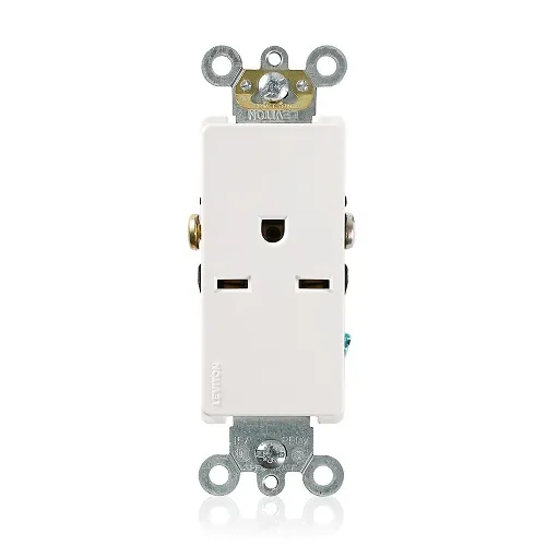 Leviton 16641-W Decora Plus Single Receptacle Outlet, 2-Pole, 3-Wire, Commercial Grade, 15A, 250V, NEMA 6-15R, White