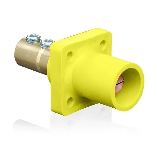 Leviton 16R21-UY Male Panel Receptacle, Taper Nose, 90°, 2/0-4/0AWG, Double Set Screw, Yellow