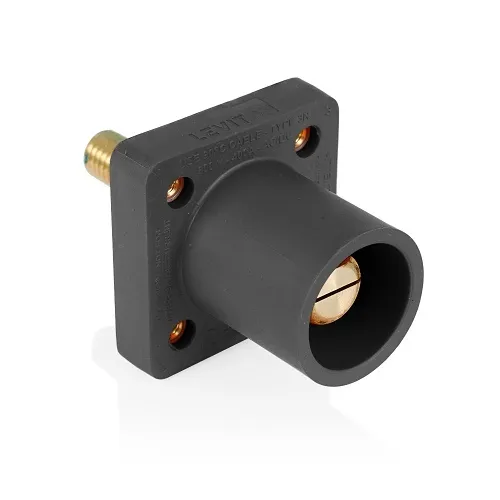Leviton 16R25-1UE Male Panel Receptacle, Taper Nose, 90°, 2-4/0AWG, 1.125" L Threaded Stud, Black
