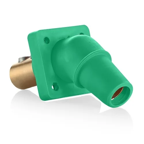 Leviton 16R28-UG Female Panel Receptacle, Taper Nose, 45°, 2/0-4/0AWG, Double Set Screw, Green