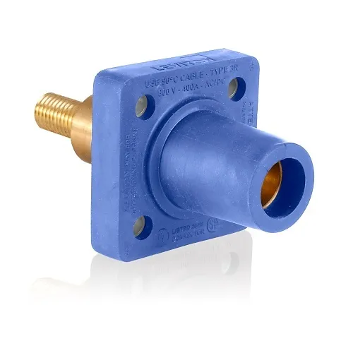 Leviton 16R32-XB Female Panel Receptacle, Taper Nose, 90°, 2-4/0AWG, 1.25" Threaded Stud, Blue