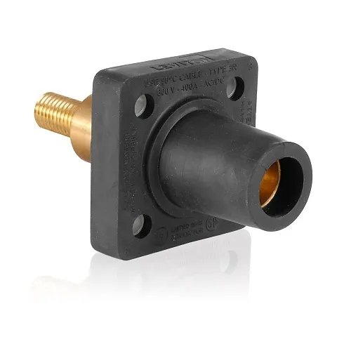 Leviton 16R32-XE Female Panel Receptacle, Taper Nose, 90°, 2-4/0AWG, 1.25" Threaded Stud, Black