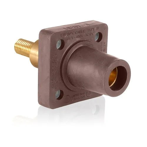 Leviton 16R32-XH Female Panel Receptacle, Taper Nose, 90°, 2-4/0AWG, 1.25" Threaded Stud, Brown
