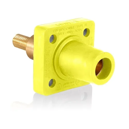 Leviton 16R32-XY Female Panel Receptacle, Taper Nose, 90°, 2-4/0AWG, 1.25" Threaded Stud, Yellow