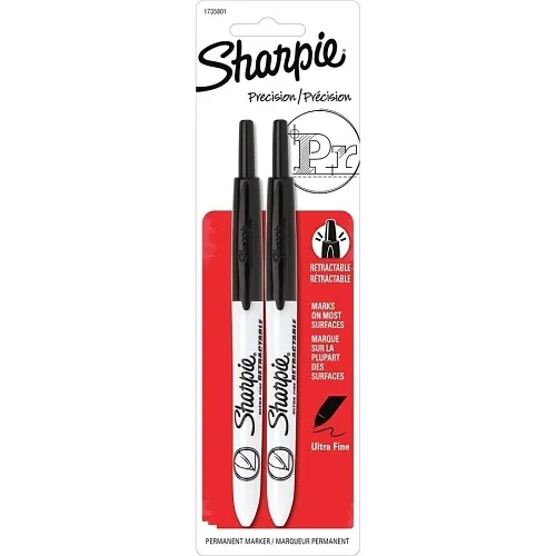 Sharpie 1735801 Markers, Retractable, Ultra Fine, Black, 2-Pack