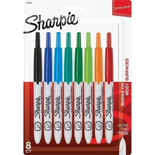 Sharpie 1742025 Retractable Permanent Marker, Extra-Fine Needle Tip, Assorted Colors, 8-Pack