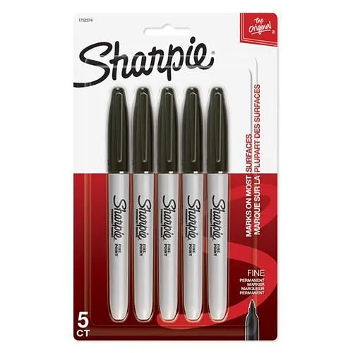 Sharpie 1752374 Fine Point Permanent Markers, 5-Pack, Black