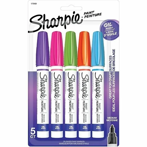 Sharpie 1770459 Oil-Based Paint Markers, Medium Tip, Bright Colors, 5-Pack