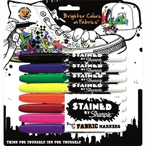 Sharpie 1779005 Stained Fabric Markers, Medium Brush Tip, Assorted Colors, 8-Pack