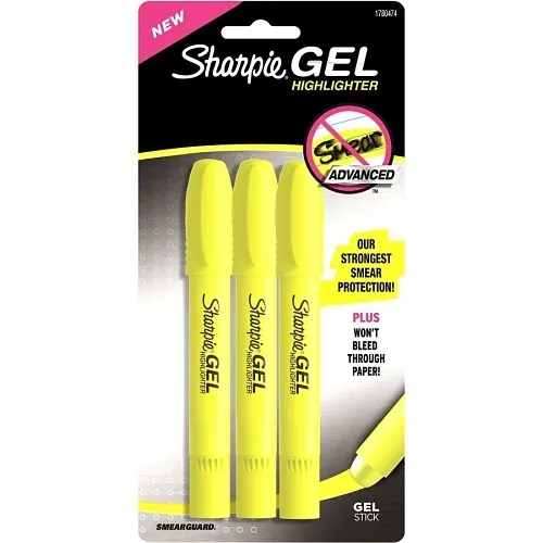 Sharpie 1780474 Gel Highlighter, Fluorescent Yellow, 3-Pack