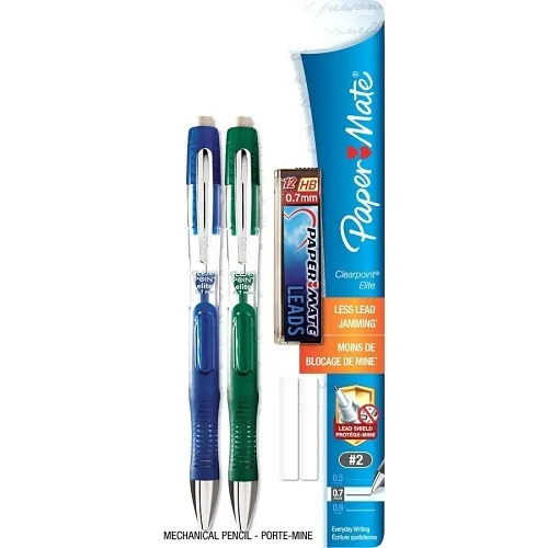 Paper Mate 1799404 Clearpoint Elite Mechanical Pencils, 0.7 mm, HB #2, Black Lead, Blue and Green Barrels, 2-Pack