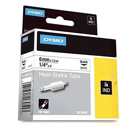 DYMO 18051 Rhino Heat Shrink Tube Labels, White, 6mm, Black Text