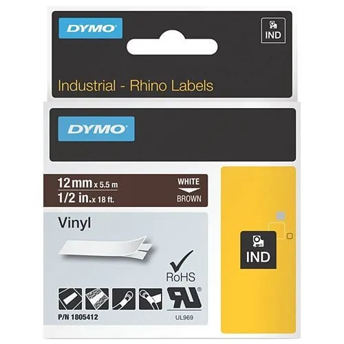DYMO 1805412 Label Maker, Rhino 1/2" Brown Vinyl with White Print