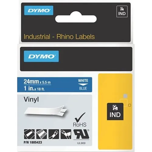 DYMO 1805423 Label Maker, Rhino 1-Inch Blue Vinyl with White Print