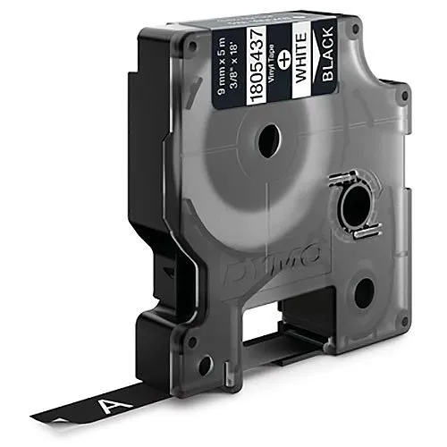 DYMO 1805437 Rhino Black Vinyl Tape, 9mm, White Text