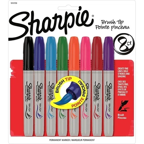 Sharpie 1810703 Brush Tip Permanent Markers, Assorted Colors, 8-Pack