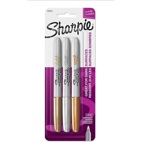 Sharpie 1823815 Metallic Permanent Markers, Gold, Silver, Bronze, 3-Pack