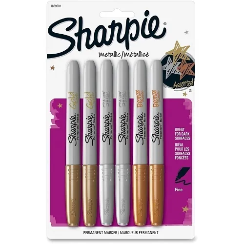 Sharpie 1829201 Metallic Permanent Markers, Gold, Silver, Bronze, 6-Pack