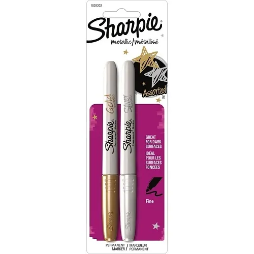 Sharpie 1829202 Metallic Permanent Markers, Gold, Silver, 2-Pack